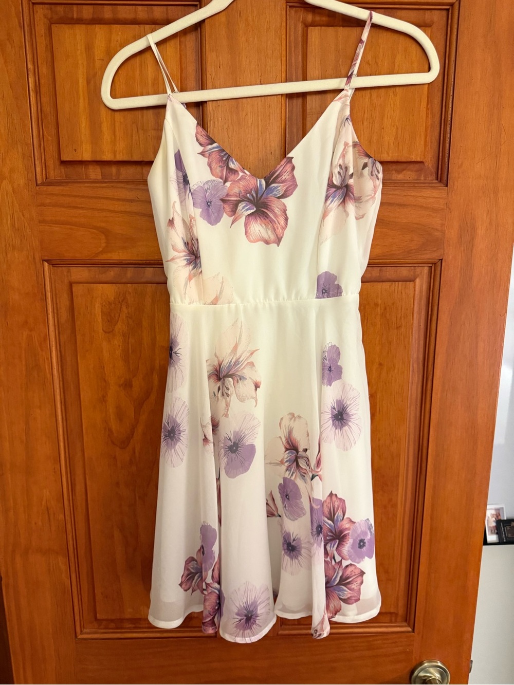 White Floral Spaghetti Strap A-Line Dress